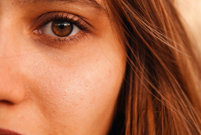closeup of person's face, clear skin, no eczema